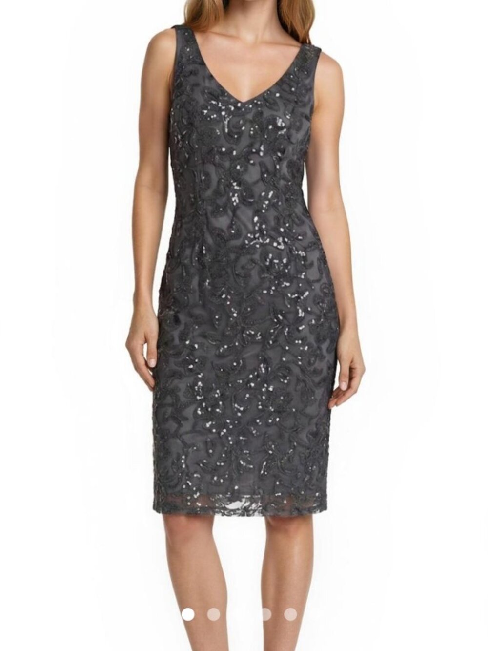 White House Black Market Cocktail Dress Women's Size 6 Gray Sequin Lace